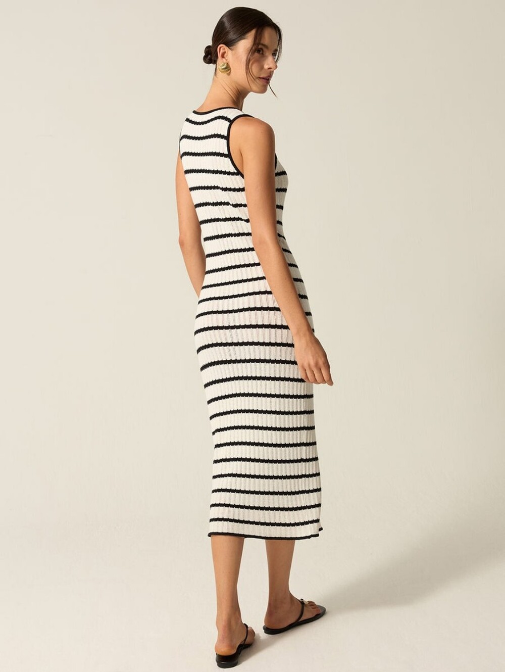 Commense - Black & White Striped Button-Front Maxi Dress - Picture 11 of 11